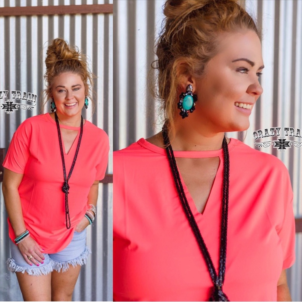 Crazy Train Crazy Coral Textline Top